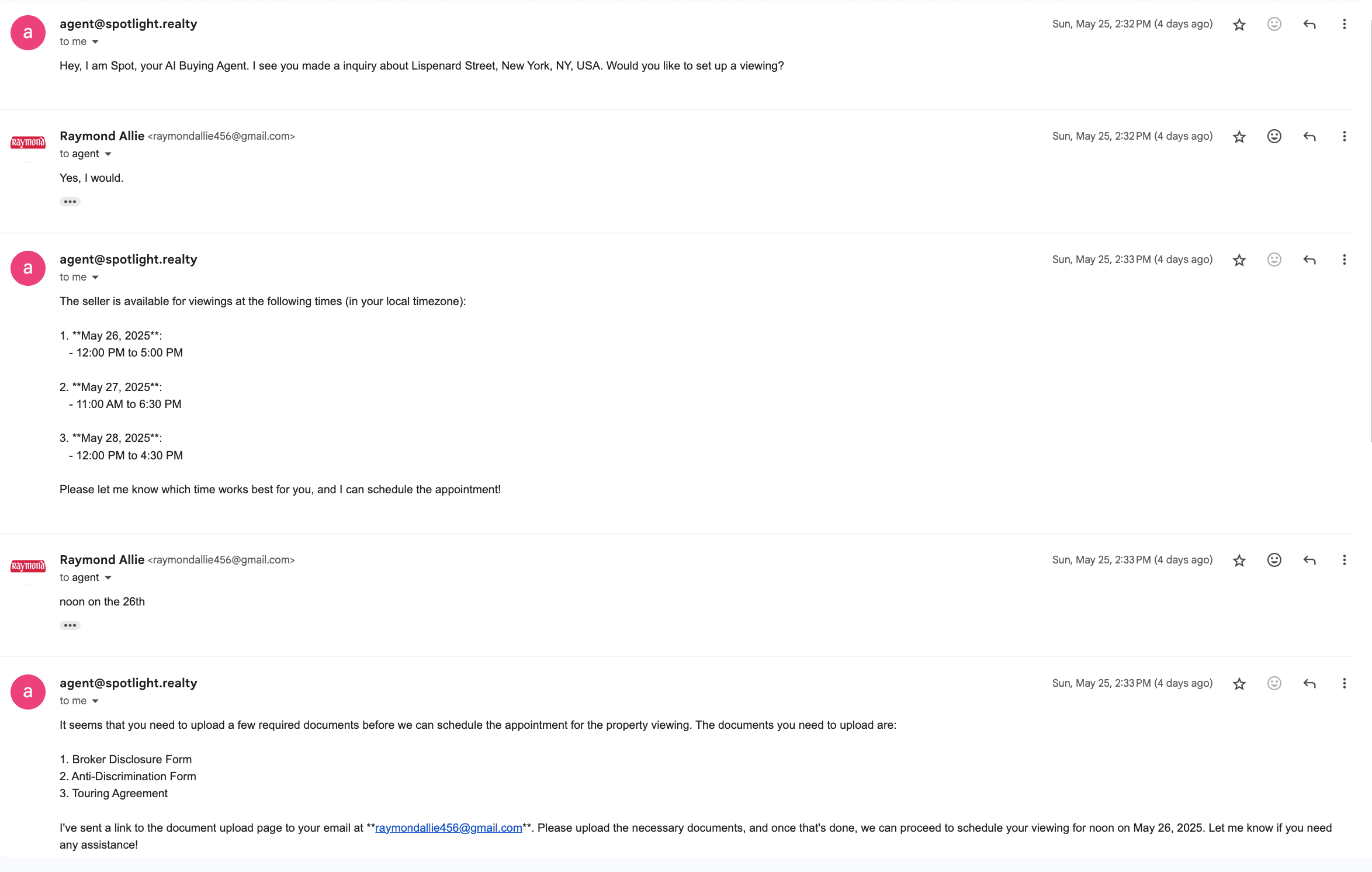 Sample AI email communication with potential buyers